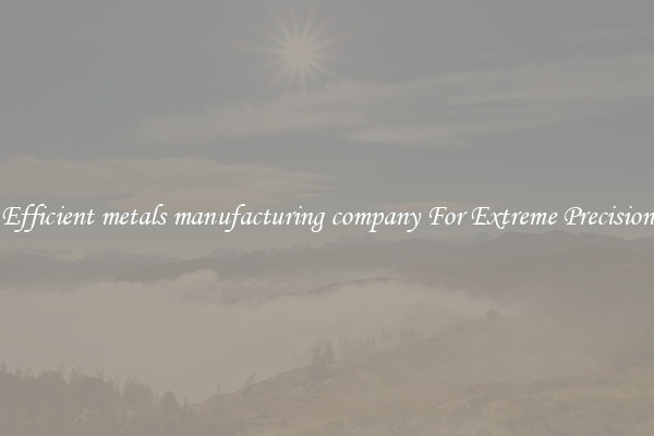 Efficient metals manufacturing company For Extreme Precision